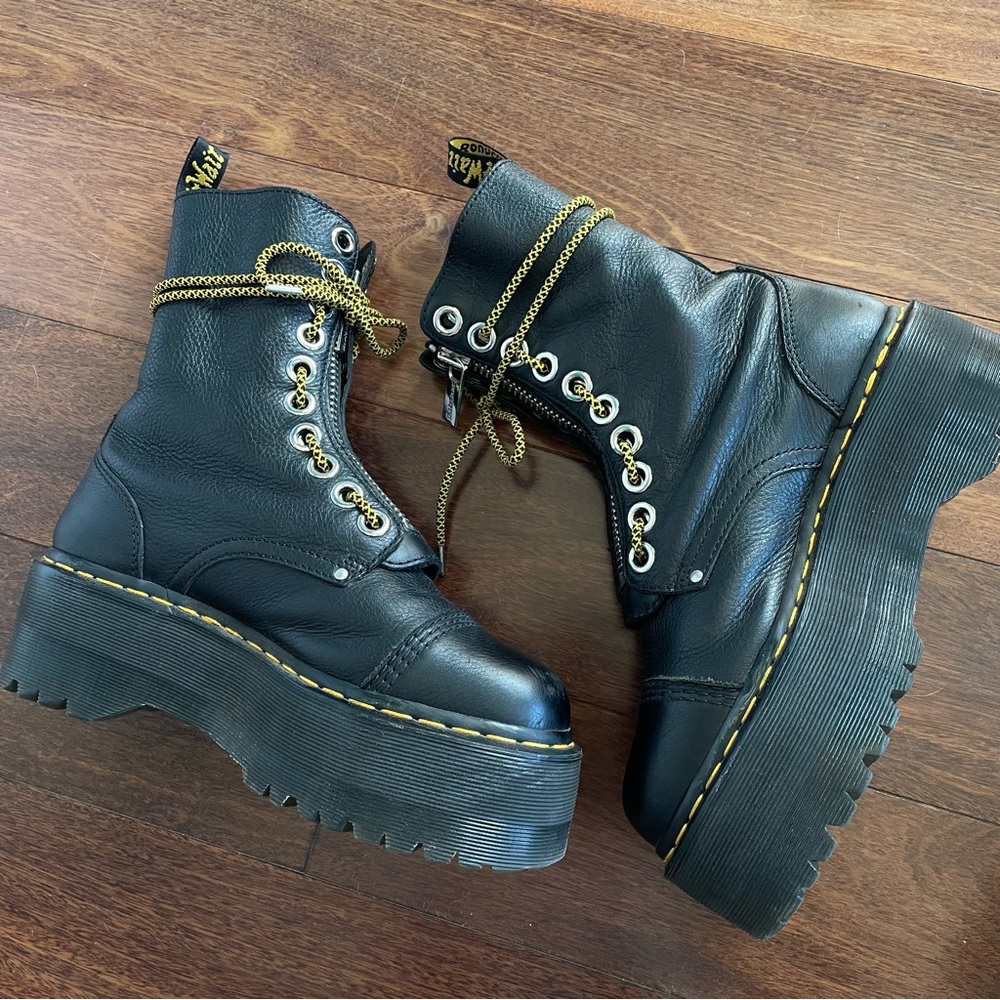 Dr. Martens Sinclair Hi Max Zip Front Boots Platform Yellow Laces Leather Sz 9 - Picture 4 of 14